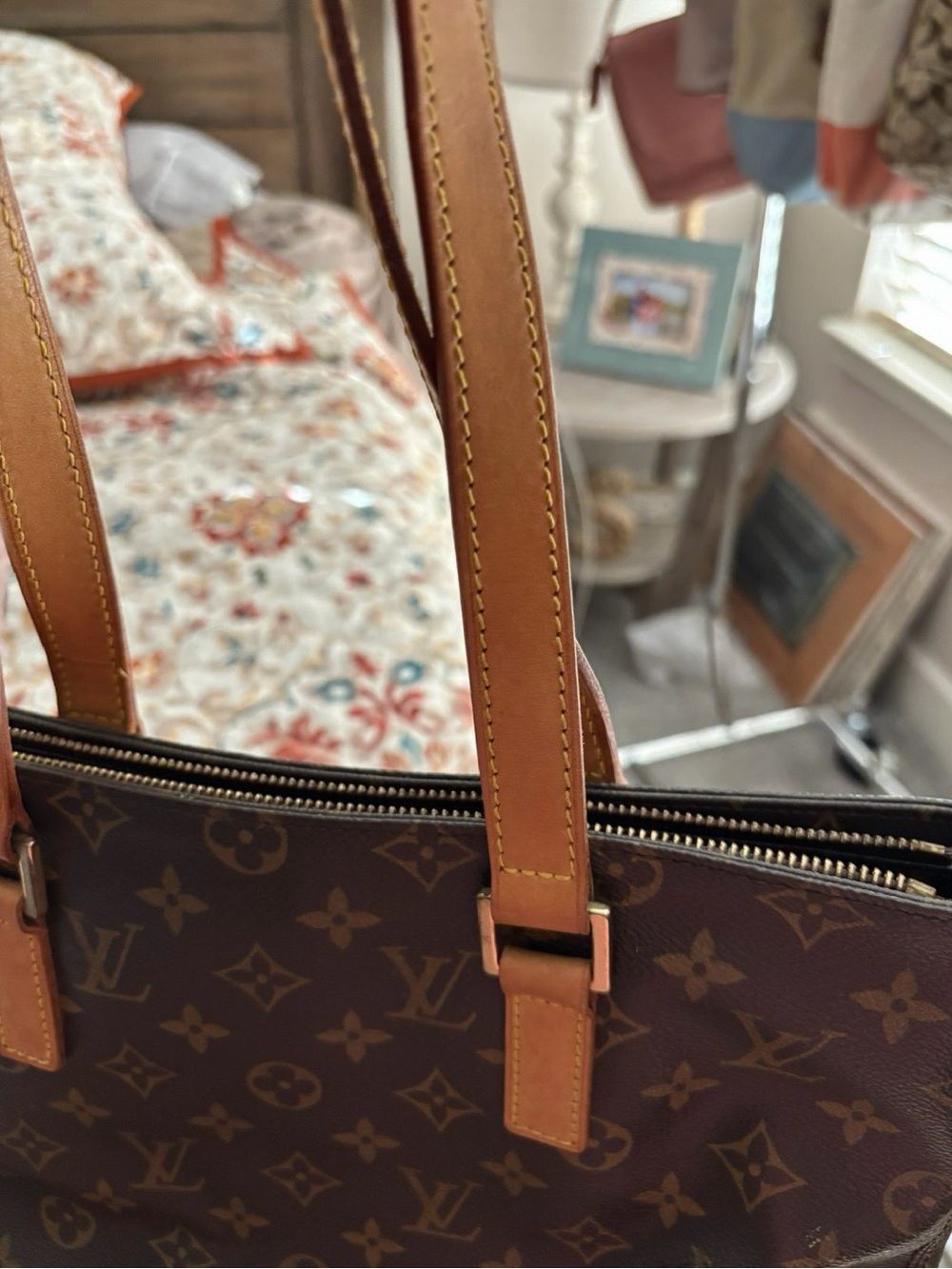 Louis Vuitton Monogram Canvas Tote in Brown with Tan Straps - Picture 2 of 8